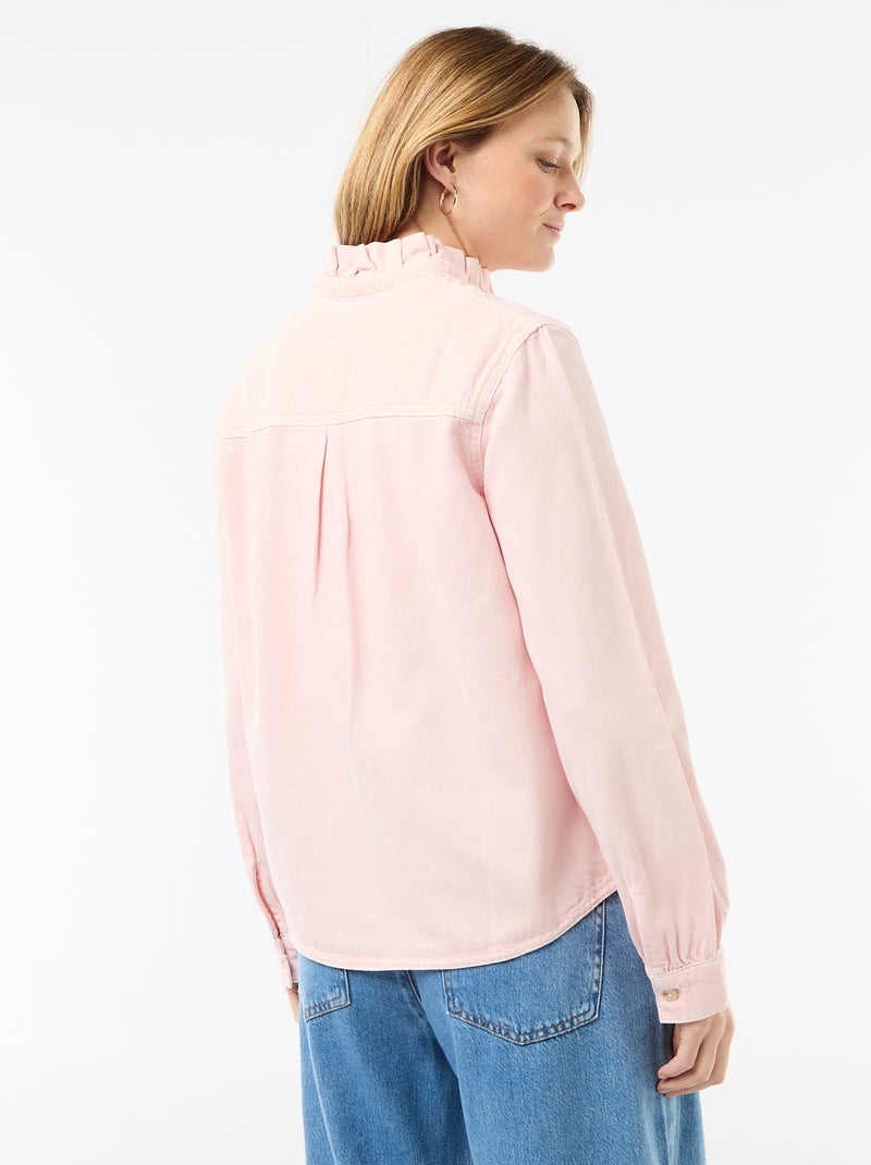 Blouse en denim avec col volanté Rose - Kiabi