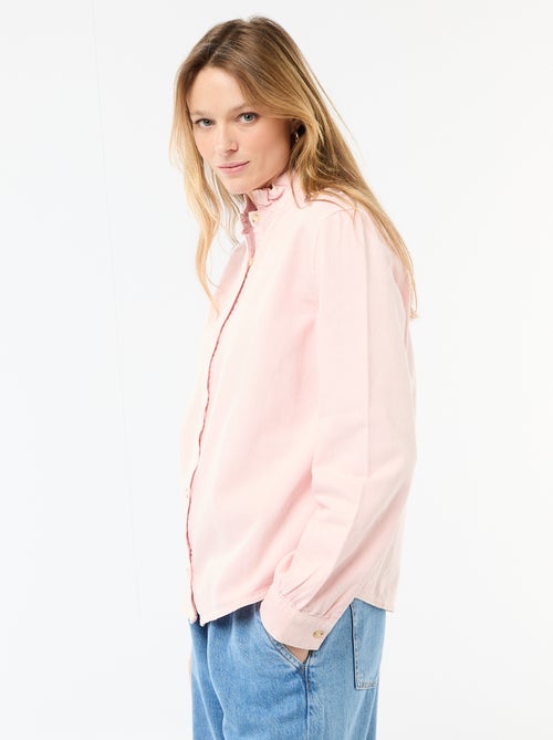 Blouse en denim avec col volanté - Kiabi Blouse en denim avec col volanté - Kiabi