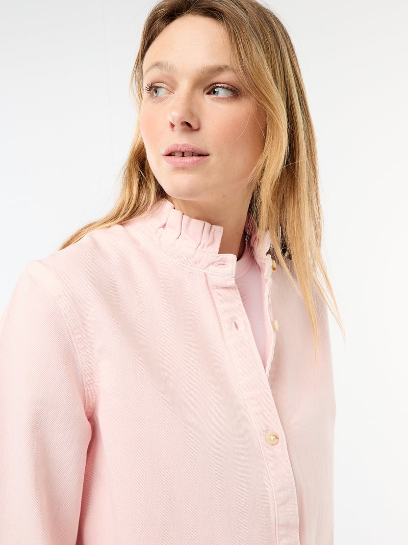 Blouse en denim avec col volanté Rose - Kiabi