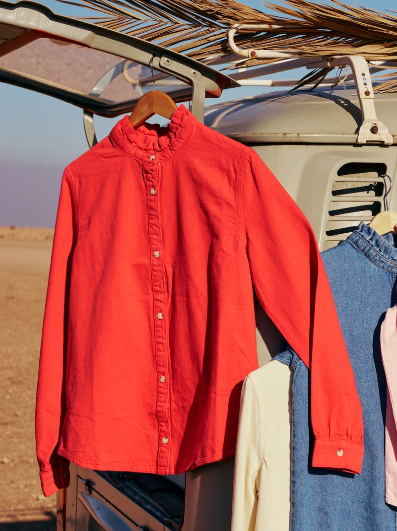 Blouse en denim avec col volanté Rouge - Kiabi