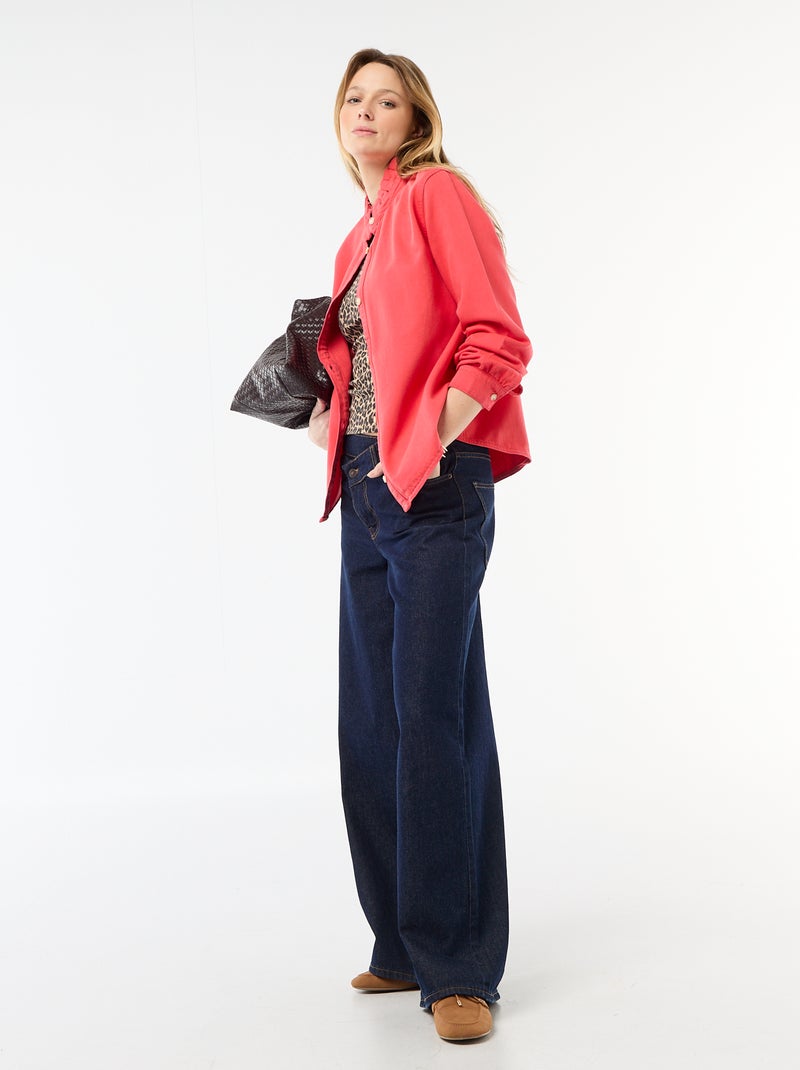 Blouse en denim avec col volanté Rouge - Kiabi