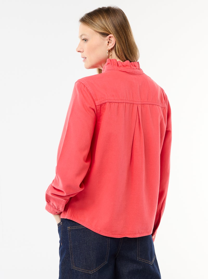 Blouse en denim avec col volanté Rouge - Kiabi
