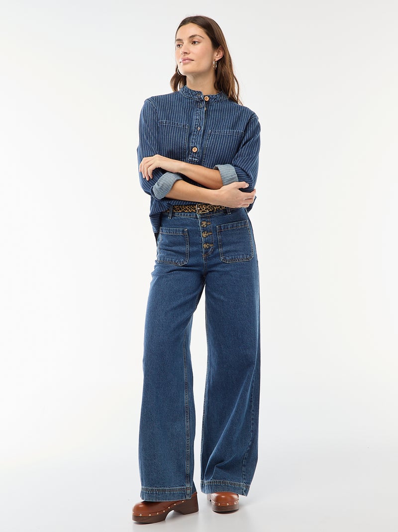 Blouse en denim rayée Bleu - Kiabi