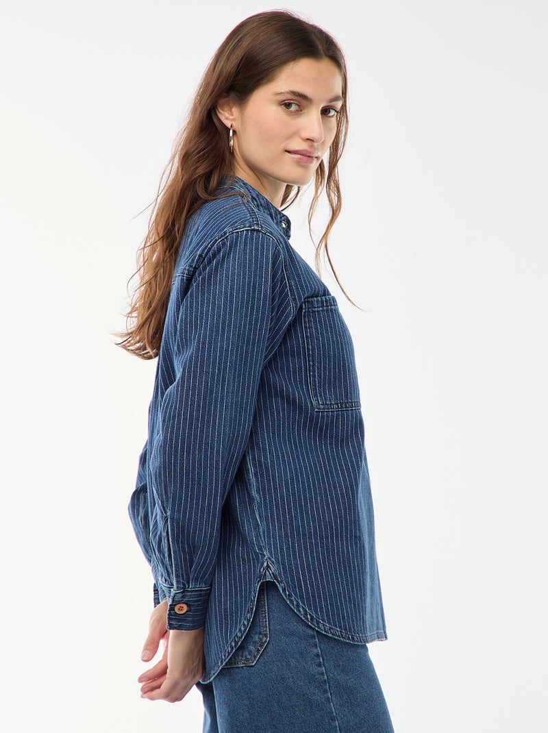Blouse en denim rayée Bleu - Kiabi