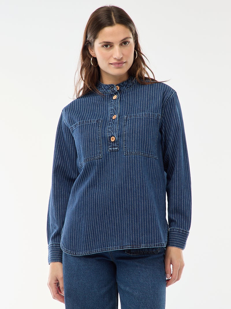Blouse en denim rayée Bleu - Kiabi