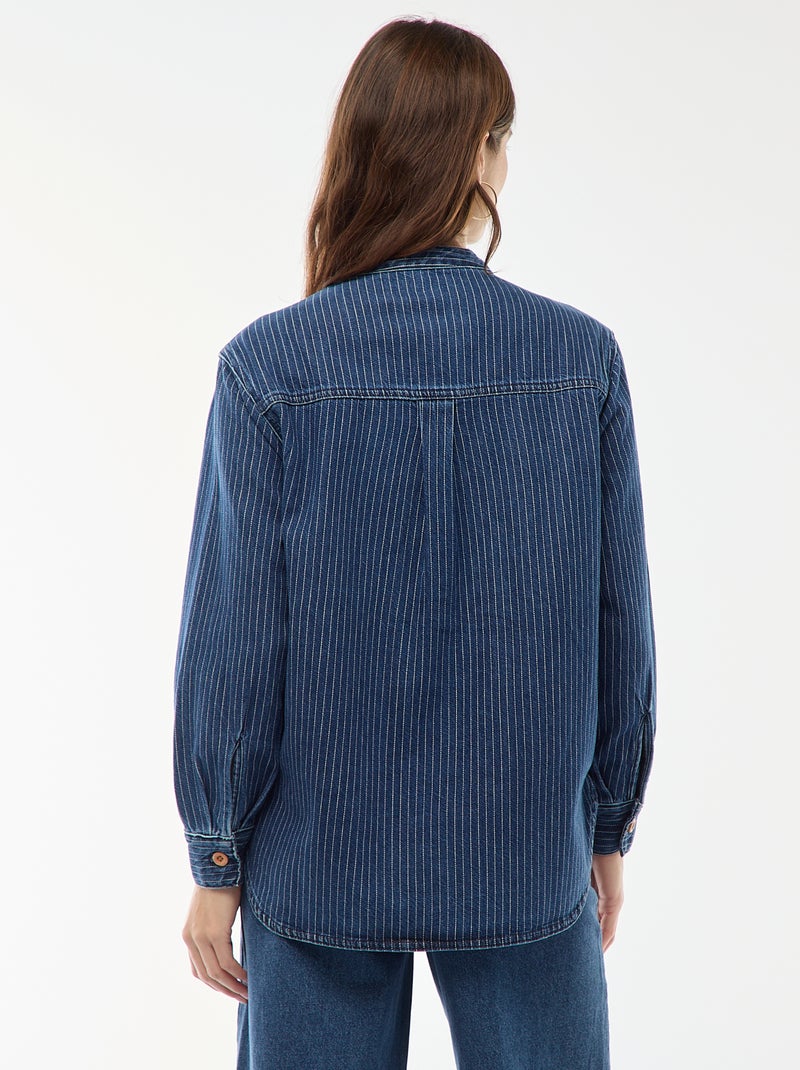 Blouse en denim rayée Bleu - Kiabi