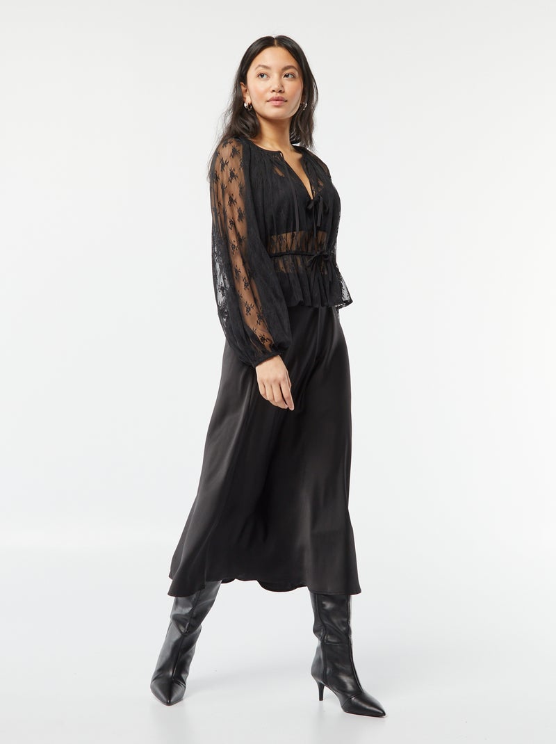 Blouse en dentelle noir - Kiabi