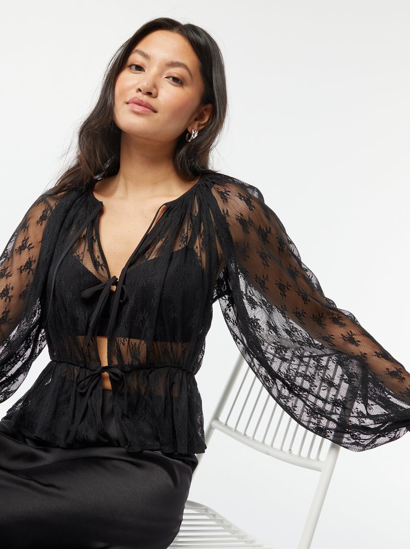 Blouse en dentelle noir - Kiabi