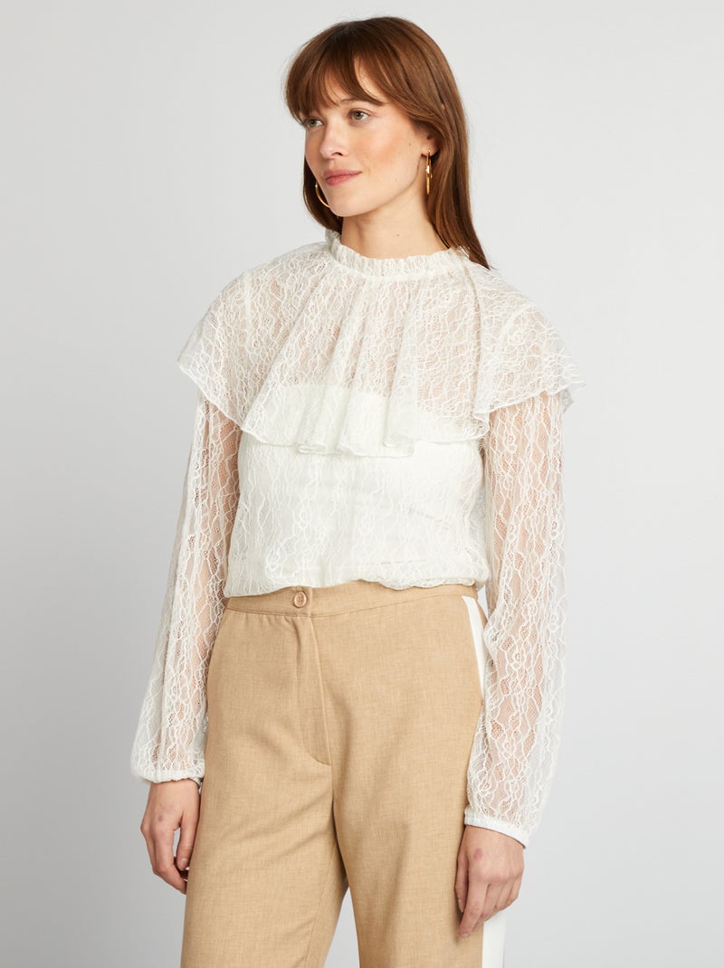 Blouse en dentelle volantée Blanc - Kiabi