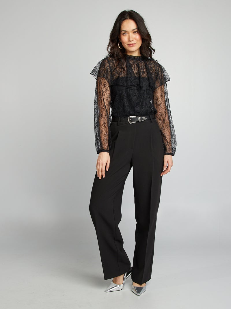 Blouse en dentelle volantée Noir - Kiabi