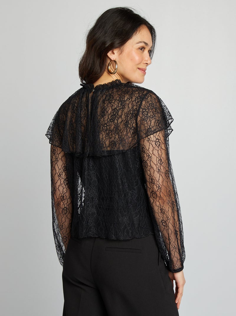 Blouse en dentelle volantée Noir - Kiabi