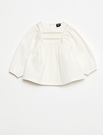 Blouse en dobby avec empiècement dentelle