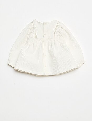Blouse en dobby avec empiècement dentelle