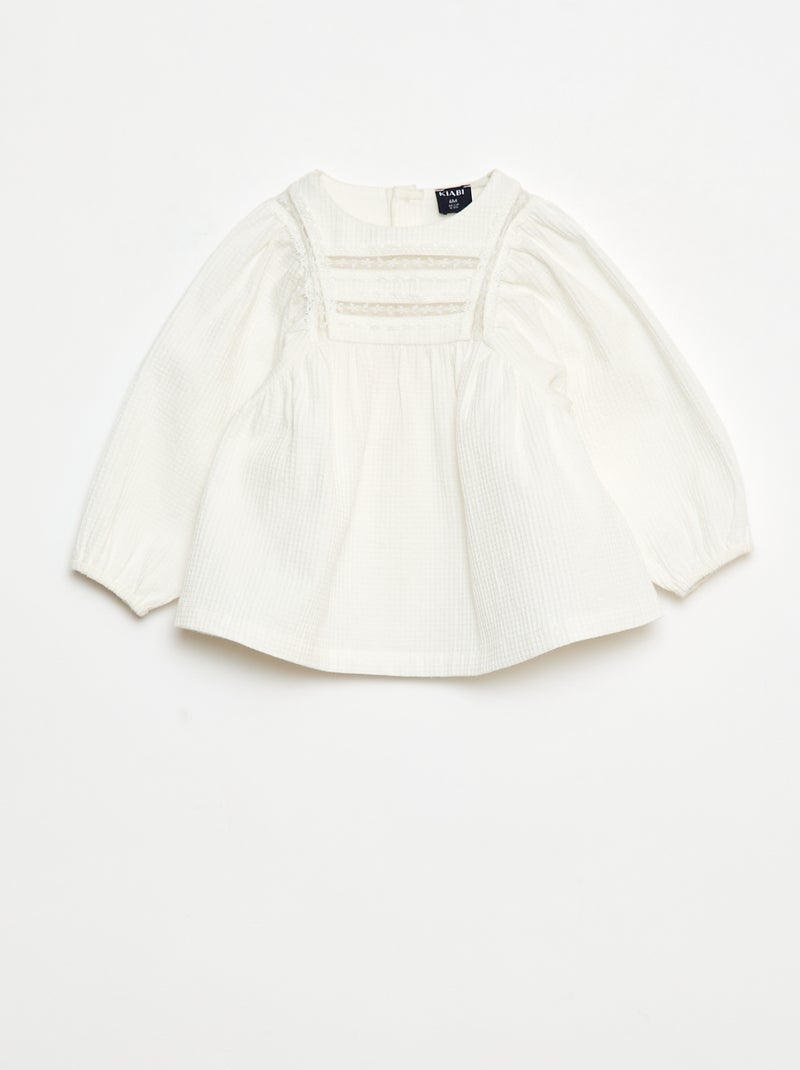 Blouse en dobby avec empiècement dentelle Crème - Kiabi