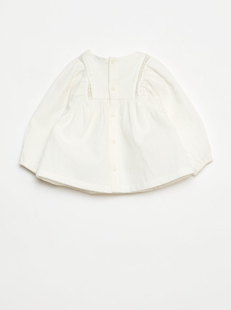 Blouse en dobby avec empiècement dentelle Crème - Kiabi