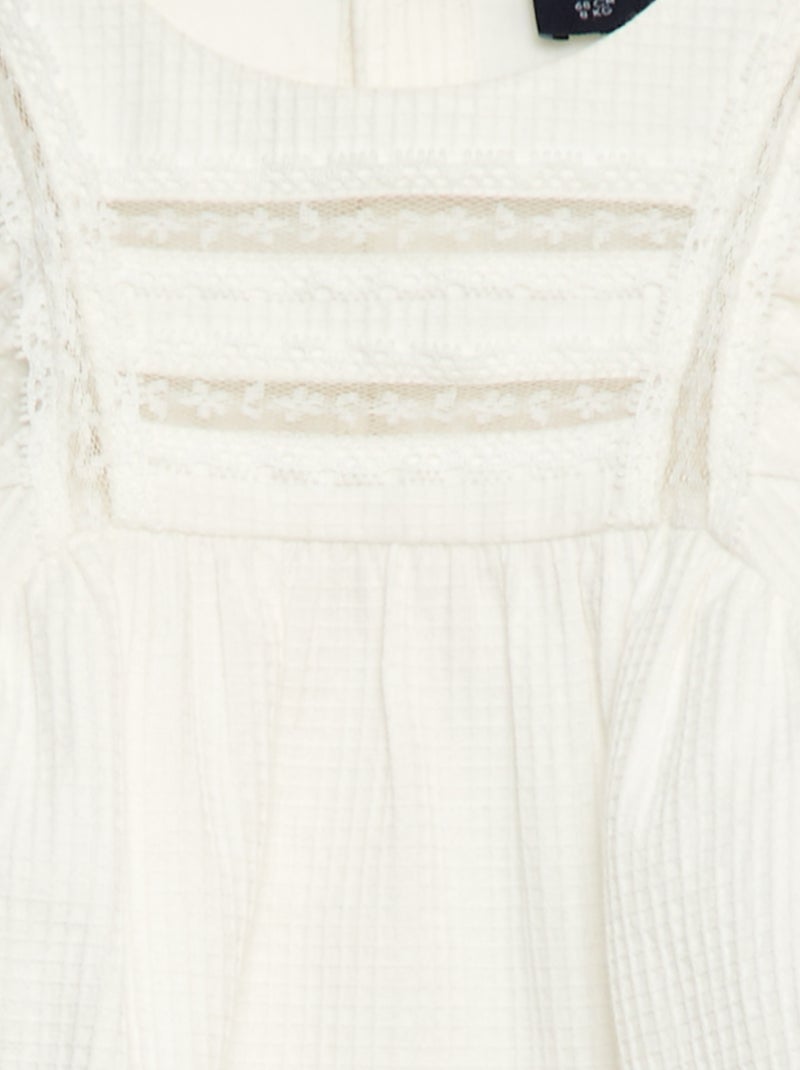 Blouse en dobby avec empiècement dentelle Crème - Kiabi