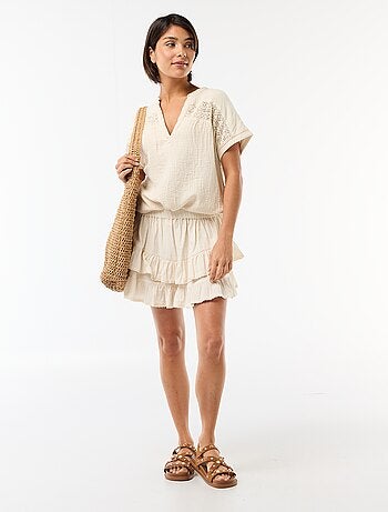 Blouse en double gaze de coton avec broderies