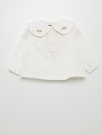 Blouse en double gaze de coton avec col claudine