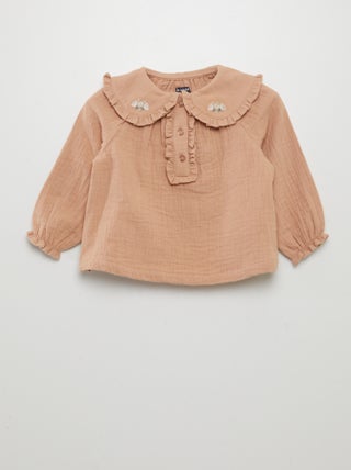 Blouse en double gaze de coton avec col claudine