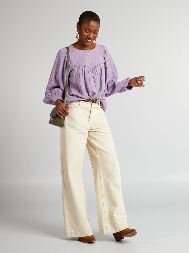 Blouse en gaze de coton avec broderie Violet - Kiabi