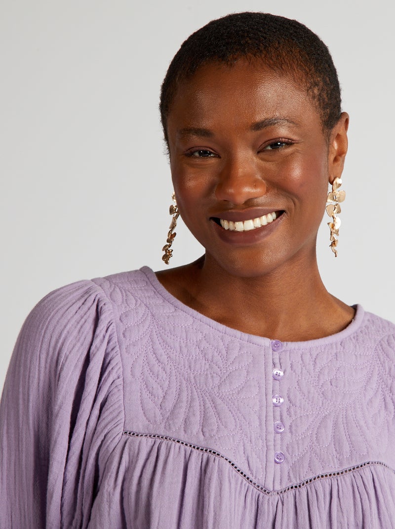 Blouse en gaze de coton avec broderie Violet - Kiabi