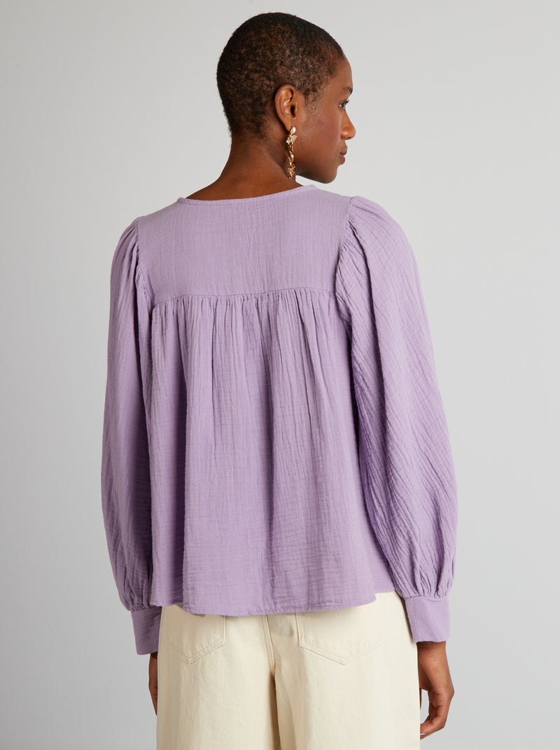 Blouse en gaze de coton avec broderie Violet - Kiabi