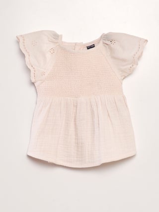 Blouse en gaze de coton avec broderies anglaises