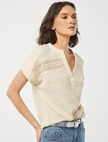 Blouse en gaze de coton avec broderies