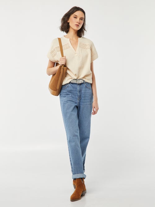 Blouse en gaze de coton avec broderies - Kiabi