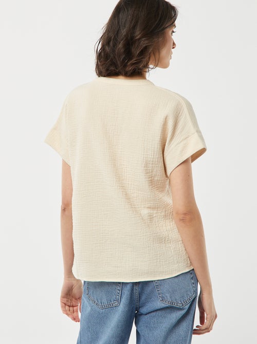 Blouse en gaze de coton avec broderies - Kiabi