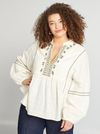 Blouse en gaze de coton avec broderies