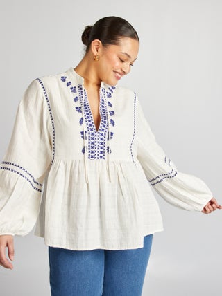 Blouse en gaze de coton avec broderies