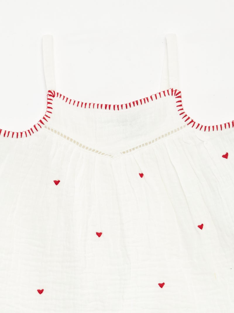 Blouse en gaze de coton avec broderies 'cœurs' all over Rouge - Kiabi