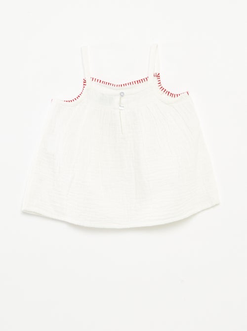 Blouse en gaze de coton avec broderies 'cœurs' all over - Kiabi
