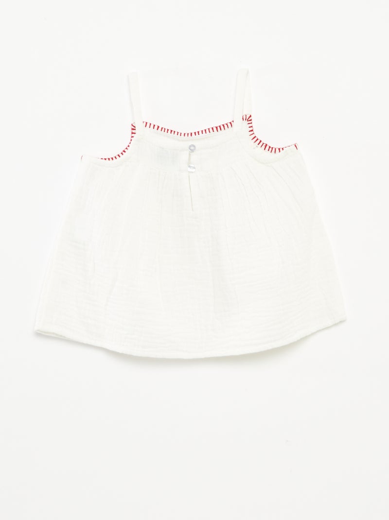 Blouse en gaze de coton avec broderies 'cœurs' all over Rouge - Kiabi