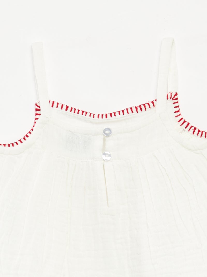 Blouse en gaze de coton avec broderies 'cœurs' all over Rouge - Kiabi