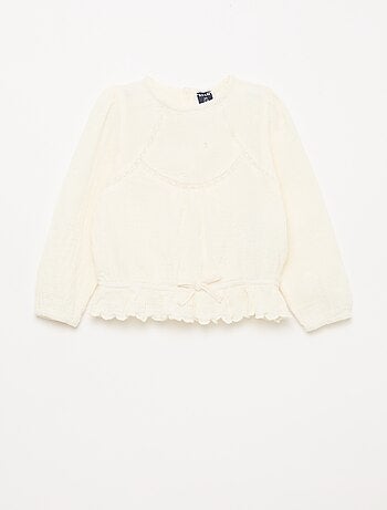 Blouse en gaze de coton avec broderies et dentelle