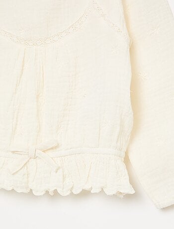 Blouse en gaze de coton avec broderies et dentelle