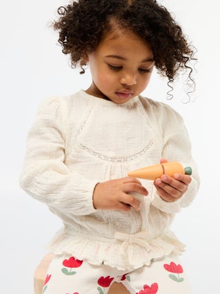 Blouse en gaze de coton avec broderies et dentelle