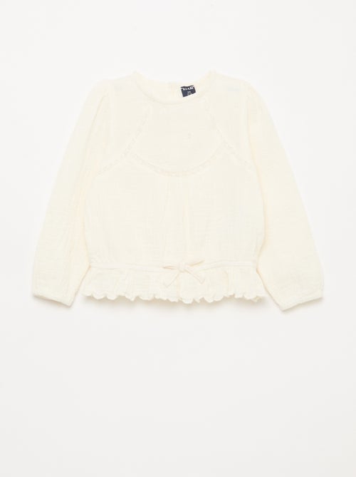 Blouse en gaze de coton avec broderies et dentelle - Kiabi Blouse en gaze de coton avec broderies et dentelle - Kiabi