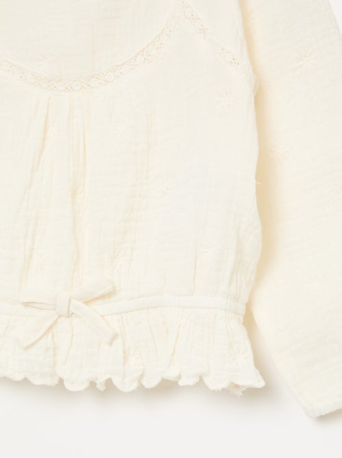 Blouse en gaze de coton avec broderies et dentelle - Kiabi Blouse en gaze de coton avec broderies et dentelle - Kiabi