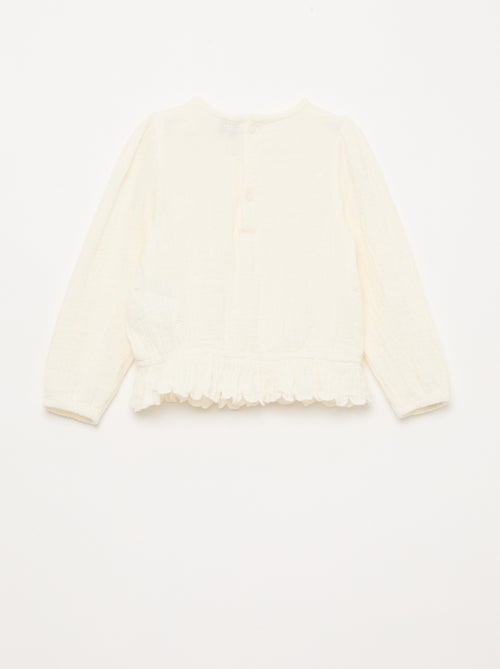 Blouse en gaze de coton avec broderies et dentelle - Kiabi Blouse en gaze de coton avec broderies et dentelle - Kiabi