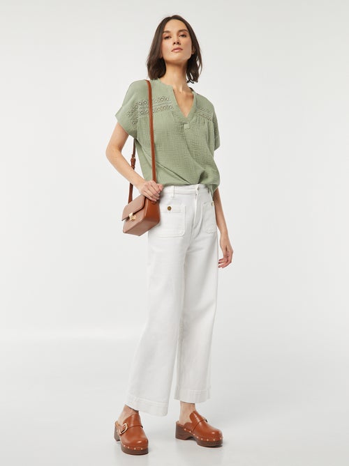 Blouse en gaze de coton avec broderies - Kiabi