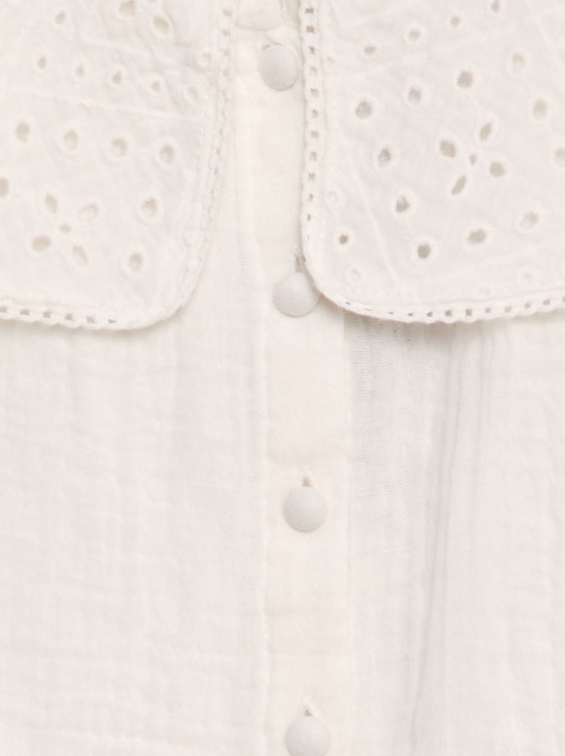 Blouse en gaze de coton avec col brodé blanc - Kiabi