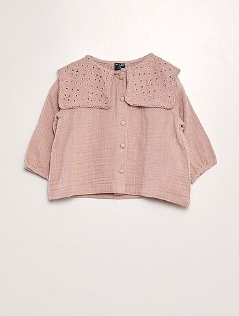 Blouse en gaze de coton avec col brodé