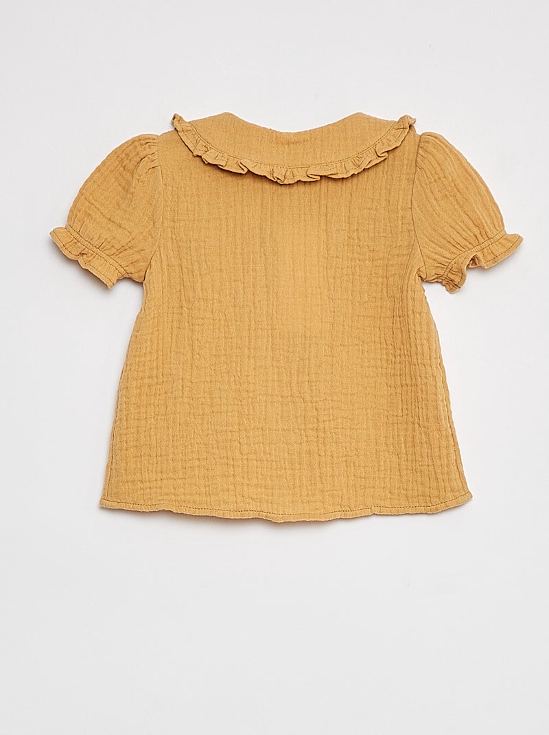 Blouse en gaze de coton avec col claudine BEIGE - Kiabi