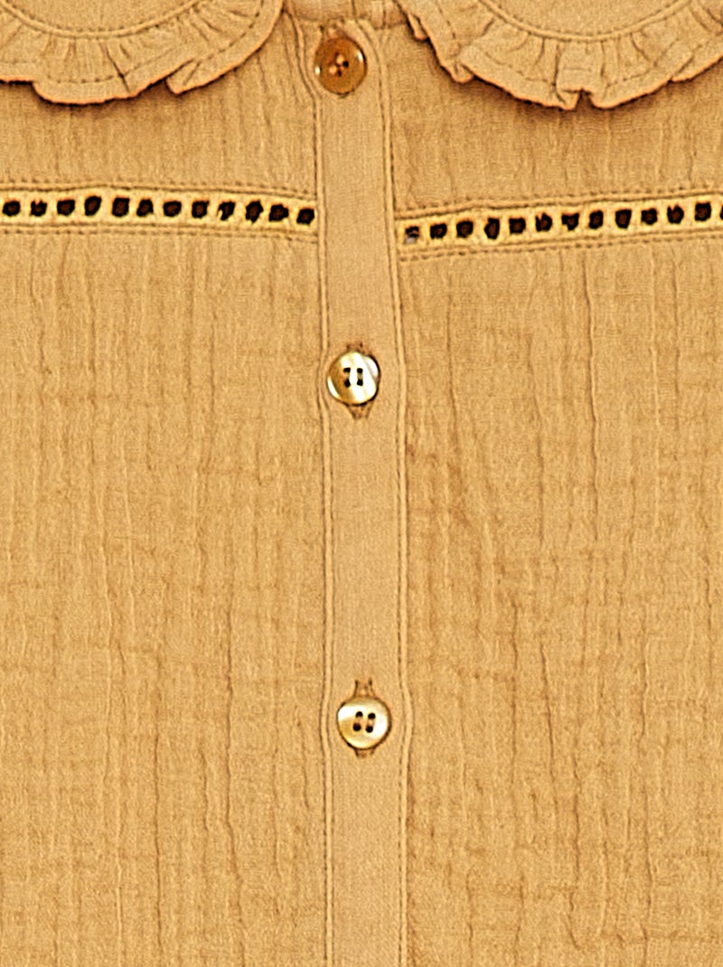 Blouse en gaze de coton avec col claudine BEIGE - Kiabi