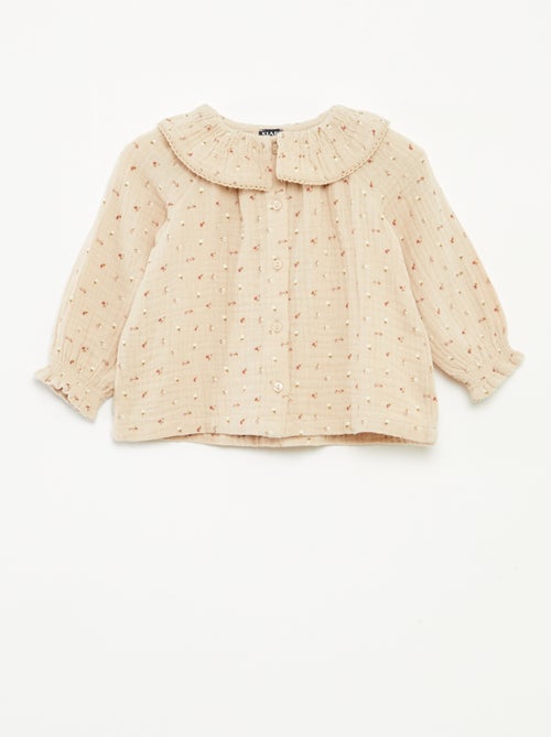 Blouse en gaze de coton avec col claudine - Kiabi