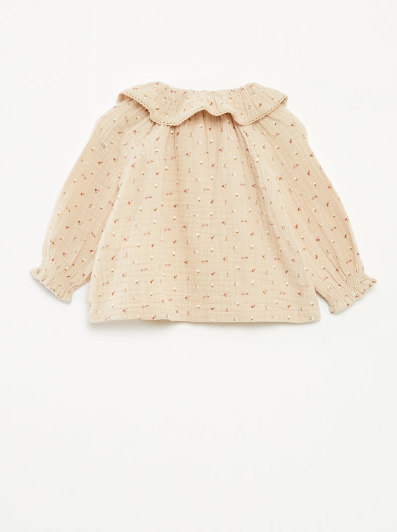 Blouse en gaze de coton avec col claudine Beige - Kiabi