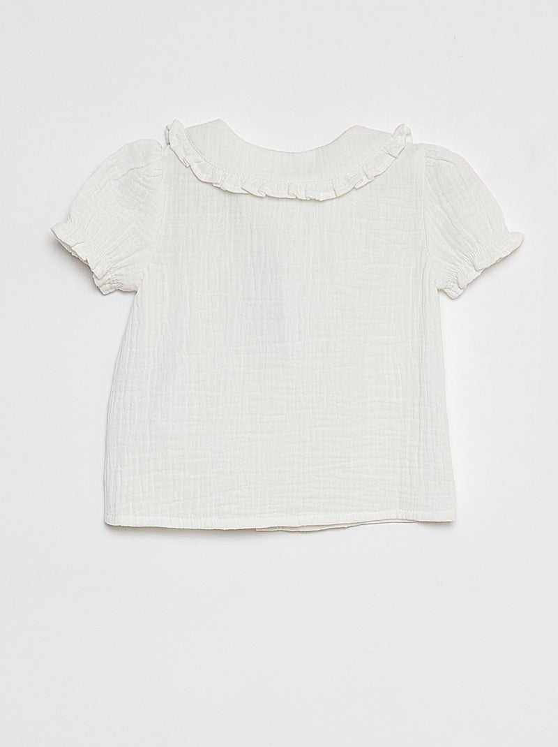 Blouse en gaze de coton avec col claudine blanc - Kiabi